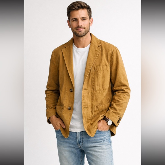 J.Crew Cotton Linen Chore Blazer Tan Patch Pocket Workwear Jacket 40
